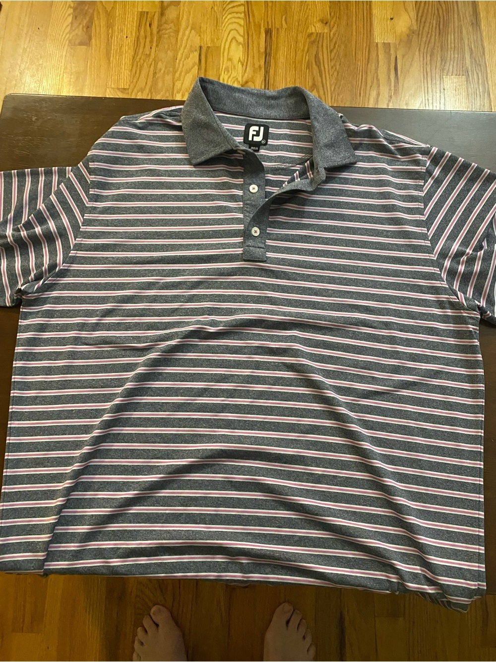 FootJoy Gray Polo with Pink and White Stripes
